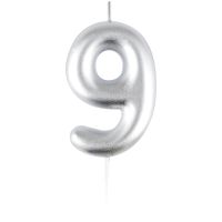 Свеча для торта с держателем MESHU "Цифра 9", 6 см, серебряная, блистер