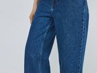 Прямые джинсы с отворотами, Синий