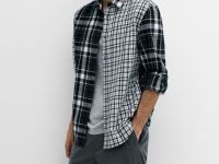 Рубашка в клетку из хлопка, Черный