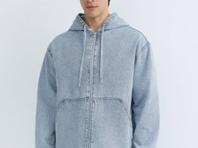 Джинсовая куртка на молнии с капюшоном, Голубой