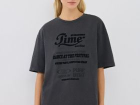 Футболка оверсайз с флок-принтом, Серый