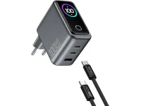 Сетевое зарядное устройство WIWU Voyager GaN 100W Type-Cx2/USB+кабель Type-C/Type-C/TFT-дисплей 1.5m (CHG300) (серый космос)