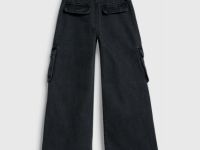 Широкие джинсы с карго-карманами для девочек, Серый