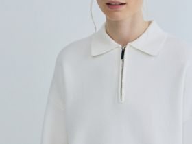 Джемпер с воротником поло на молнии, Бежевый