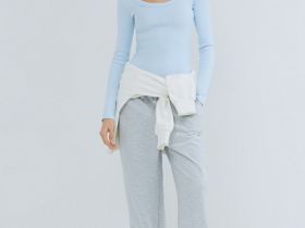 Приталенный лонгслив в рубчик, Голубой