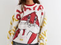 Молочный велюровый свитер оверсайз с жаккардовым узором Глория Джинс