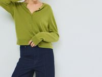 Укороченный кардиган на пуговицах с кашемиром, Зеленый