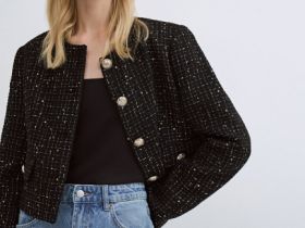 Твидовый укороченный жакет, Черный