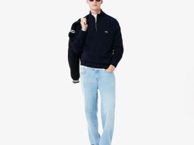 Мужской шерстяной свитер Lacoste на молнии с высоким воротом