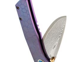 Складной нож Assassin knives Argo 2.0, сталь M398/Damascus, рукоять титан, фиолетовый