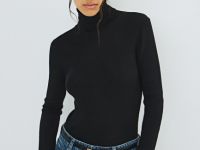 Водолазка из шерсти в рубчик, Черный