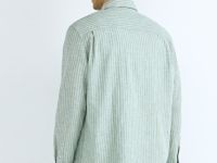 Рубашка в полоску из смесового льна, Зеленый