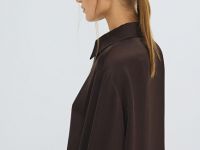 Блузка из жатого сатина, Коричневый