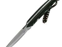Нож Пиранья, сталь N690, рукоять G-10 черно-зеленая с паракордом