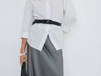 Юбка макси из сатина, Серый