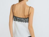 Атласный топ с кружевом, Бежевый