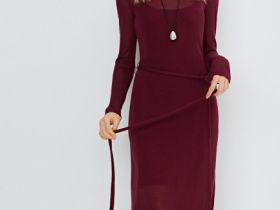 Вязаное платье с поясом, Фиолетовый