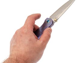 Складной нож Assassin knives Argo 2.0, сталь M398/Damascus, рукоять титан, фиолетовый