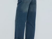 Прямые джинсы средней посадки с отворотами, Синий