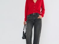 Укороченный кардиган на пуговицах, Красный