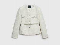 Твидовый однобортный жакет с поясом, Бежевый