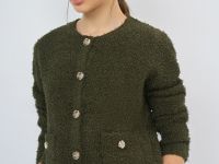 Укороченный кардиган из махровой пряжи, Зеленый