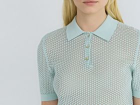 Джемпер поло из ажурной пряжи, Зеленый