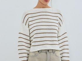 Укороченный джемпер в полоску, Бежевый