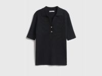 Джемпер в рубчик с воротником-поло, Черный