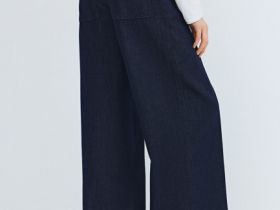 Широкие джинсы из тонкого денима с поясом на резинке, Синий