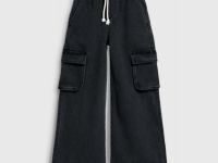 Широкие джинсы с карго-карманами для девочек, Серый