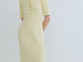 Платье в рубчик с воротником поло, Желтый