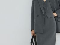 Прямая юбка миди, Серый