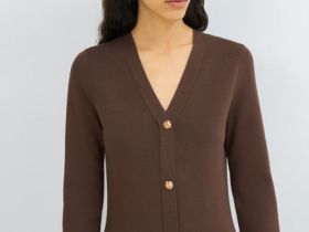 Вязаное облегающее платье, Коричневый