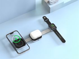 Беспроводное зарядное устройство WIWU Planeta Trio 15W 3 в 1 для iPhone/Apple Watch/AirPods (Wi-W031) (серебристый)