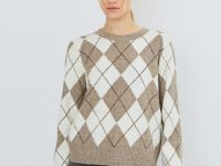 Джемпер с ромбами из пряжи с шерстью, Бежевый