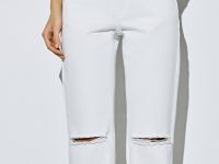 Прямые джинсы с разрезами на коленях, Белый