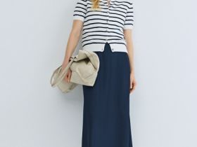 Атласная юбка миди А-силуэта, Синий