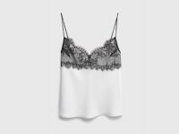 Атласный топ с кружевом, Бежевый