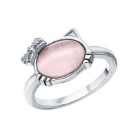 Серебряное кольцо с фианитами и кошачьими глазами синтетическими