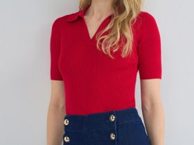 Джемпер поло в рубчик, Красный