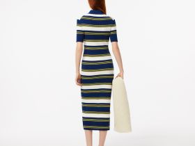 Женское трикотажное платье Lacoste на пугвицах в полоску