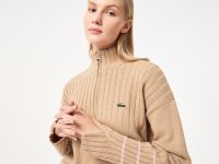 Женский короткий свитер Lacoste на молнии с длинным рукавом