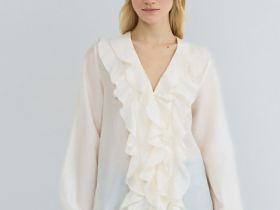 Блузка из лиоцелла с рюшами, Бежевый