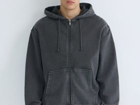 Толстовка на молнии с эффектом стирки, Серый