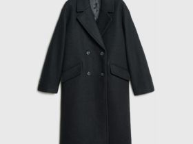 Длинное двубортное пальто, Черный