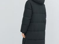 Длинный стёганый пуховик с капюшоном, Черный