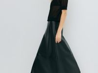 Юбка миди А-силуэта из искусственной кожи, Черный