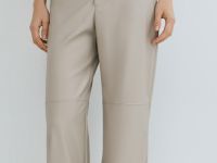 Прямые брюки из искусственной кожи, Бежевый