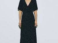 Платье в горох с запахом на завязках, Черный